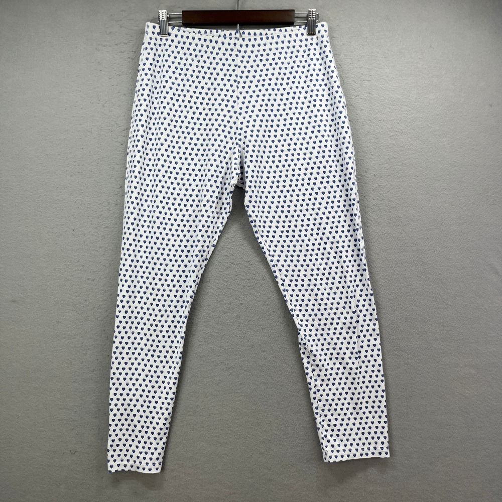 Roller Rabbit Pajama Pants Women M White Blue Heart Pima Cotton Lounge PJs
